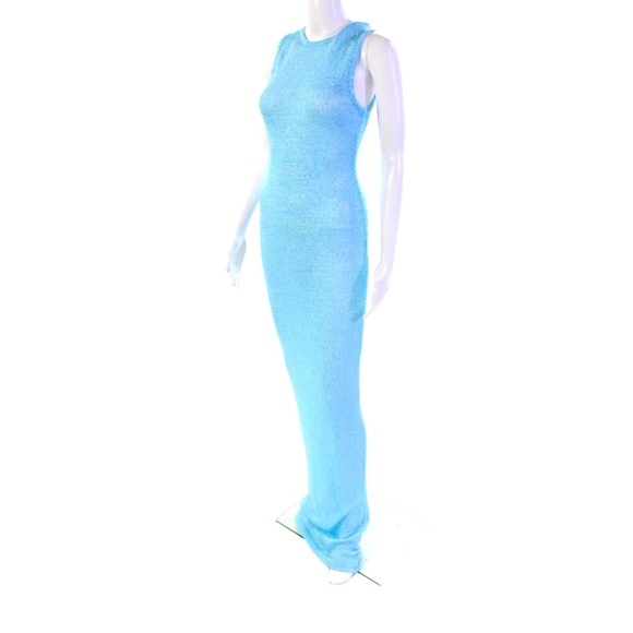 superdown Dresses & Skirts - Superdown Womens Blue Sleeveless Scoop Neck Knit Sequin Elegant Maxi Dress S